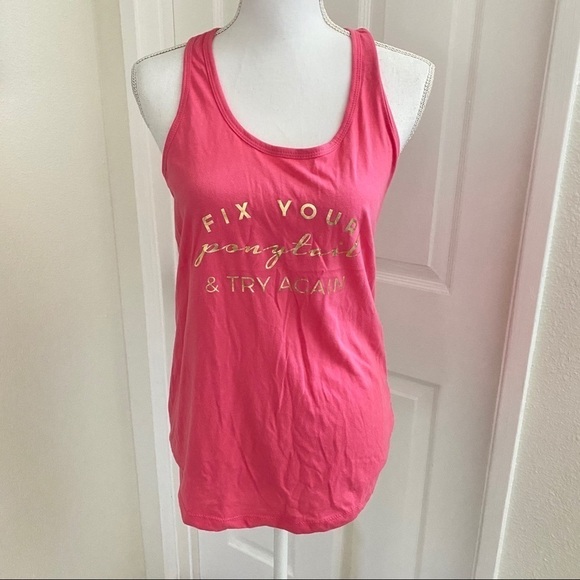 Racerback Tank Pink “Fix your Ponytail”Sz Sm-Med - Picture 2 of 4